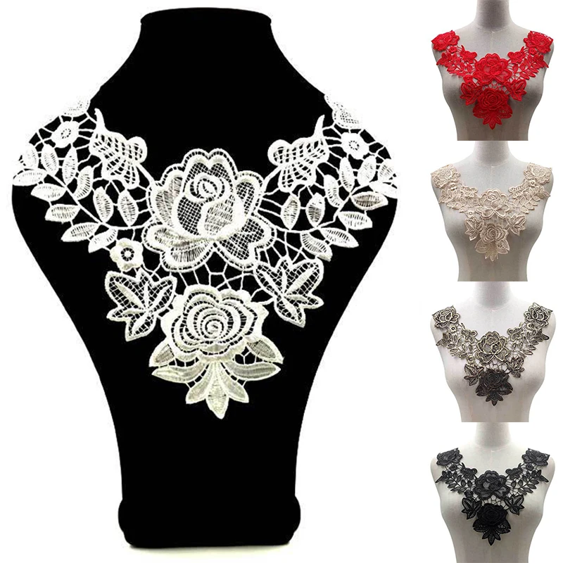 

1Pc Embroidered Lace Fabric Fake Collar Neckline Collar Applique Embroidery Sewing on Patches Sewing Fabric DIY Accessories