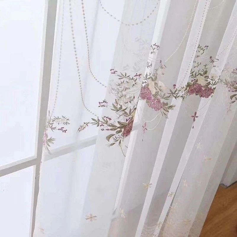 Luxury Lace Blue Embroidered Curtains Sheer For Living Room Pink-purple Romantic Princess Window Screen Kitchen Tulle Drapes | Дом и сад