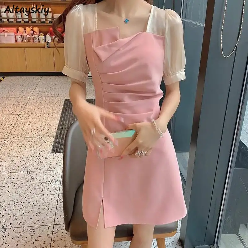 

2 Style Dress Women Friend Chic Elegant Simple Patchwork Design Stylish Lovely Ladies Clothing Summer Mini Slim Female Sundress