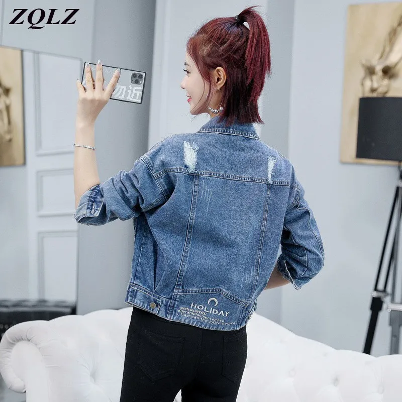 Женская джинсовая куртка ZQLZ осенняя с вышивкой большого размера 3XL|Женские