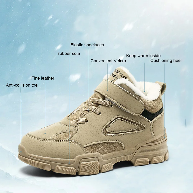 XZVZ-Botas gruesas para ni&ntilde;os y ni&ntilde;as, zapatos de algod&oacute;n antideslizantes para mantener el calor en invierno, parte superior de cuero delicado-1