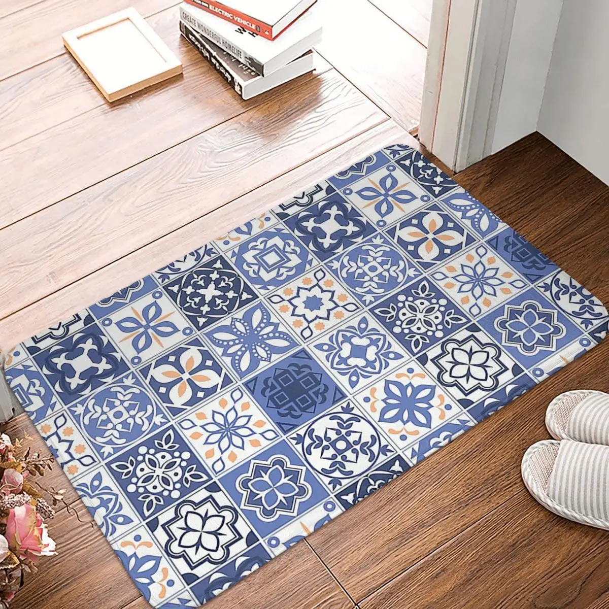 Коврик для ванной с рисунком марокканской синей португальской плитки