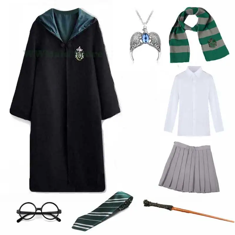 

Kids Adult Witchcraft And Wizard Robe Shirt Skirt Wand Cosplay Men Women Girls Magic School Uniform Halloween Costume