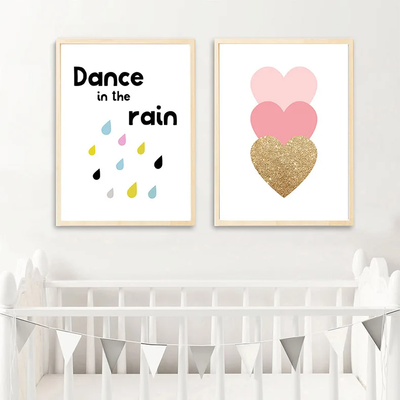 

Cartoon Rabbit Pink Heart Wall Art Canvas Poster Nursery Quotes Print Nordic Painting Wall Picture Kids Living Room Decoration