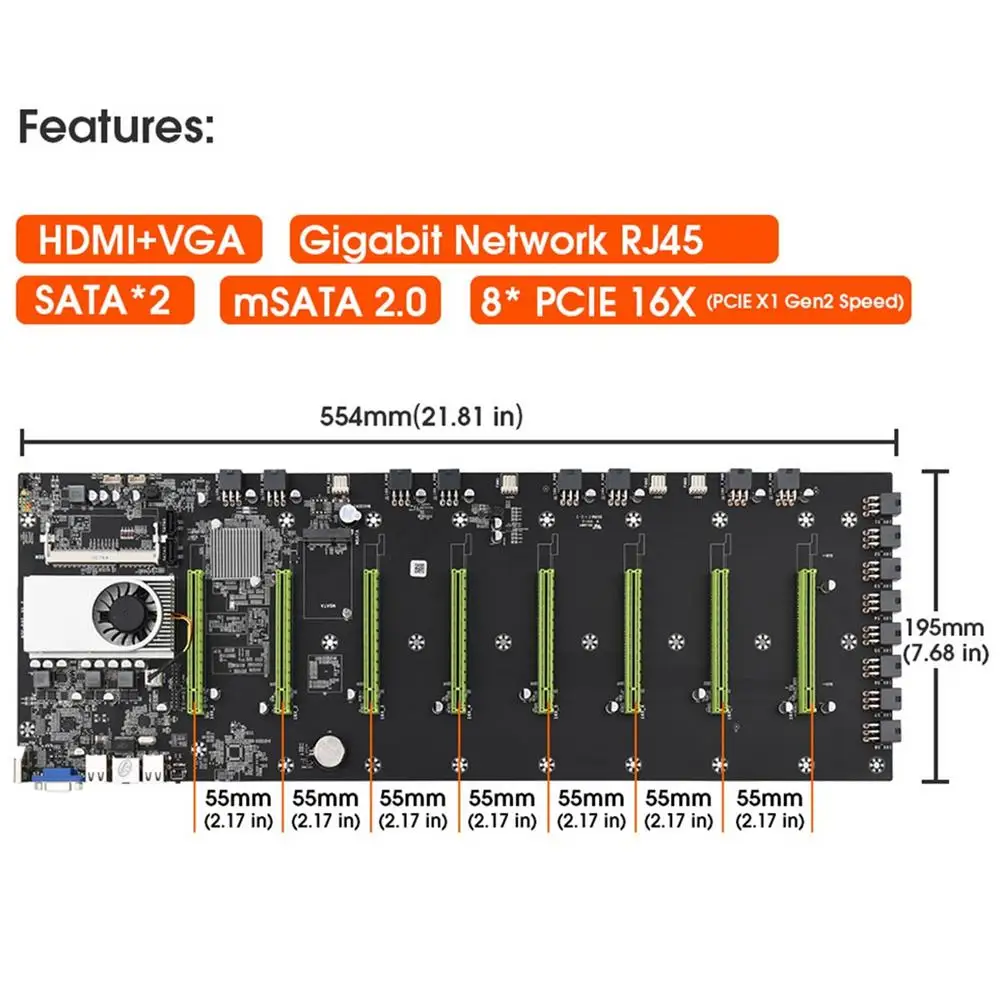 

BTC-D37 материнская плата для майнинга PCIe X1 8 * PCI-E X16, слоты для графических карт SODIMM DDR3 SATA3.0 USB для майнинга биткойнов BTC ETH GPU