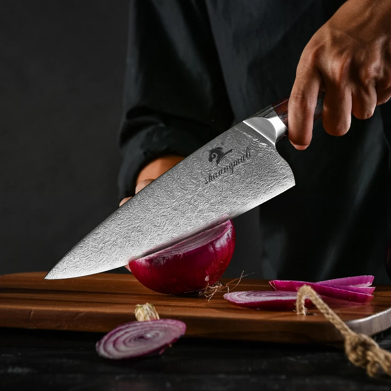 8-дюймовый поварский нож кованые Дамаск Сталь Многофункциональный кухонный нож Кливер Ножи s Пособия по кулинарии инструмент с сиамский с деревянной ручкой