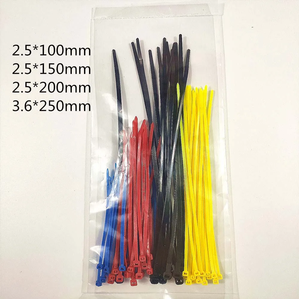 colorful CCZDSL 2,5*100 мм 2,5*150 мм 2,5*200 мм 3,6*250 мм самофиксирующаяся нейлоновая стяжка на молнии пластиковая кабельная проволока набор стяжек на молнии 4 цвета нейлоновая кабельная стяжка - Цвет: colorful