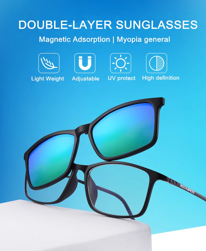 ROCKBROS Cycling Customized Myopia Sunglasses UV400 Nearsighted Glasses Double Lens Polarized Lens Driving Bike Bicycle Eyewear