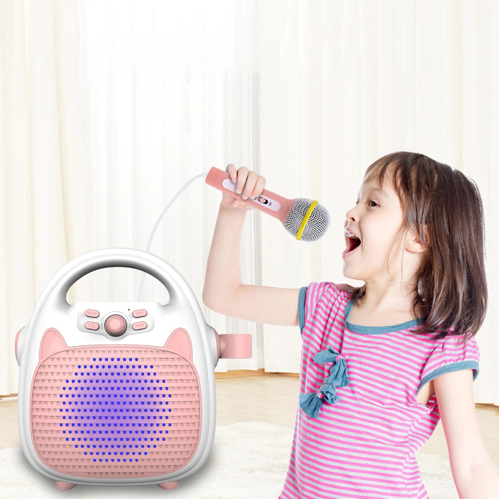 

Kids Bluetooth Music Player With Microphone Children'S Karaoke Singing Machine Bluetooth Speaker For Children'S Party LED Lights