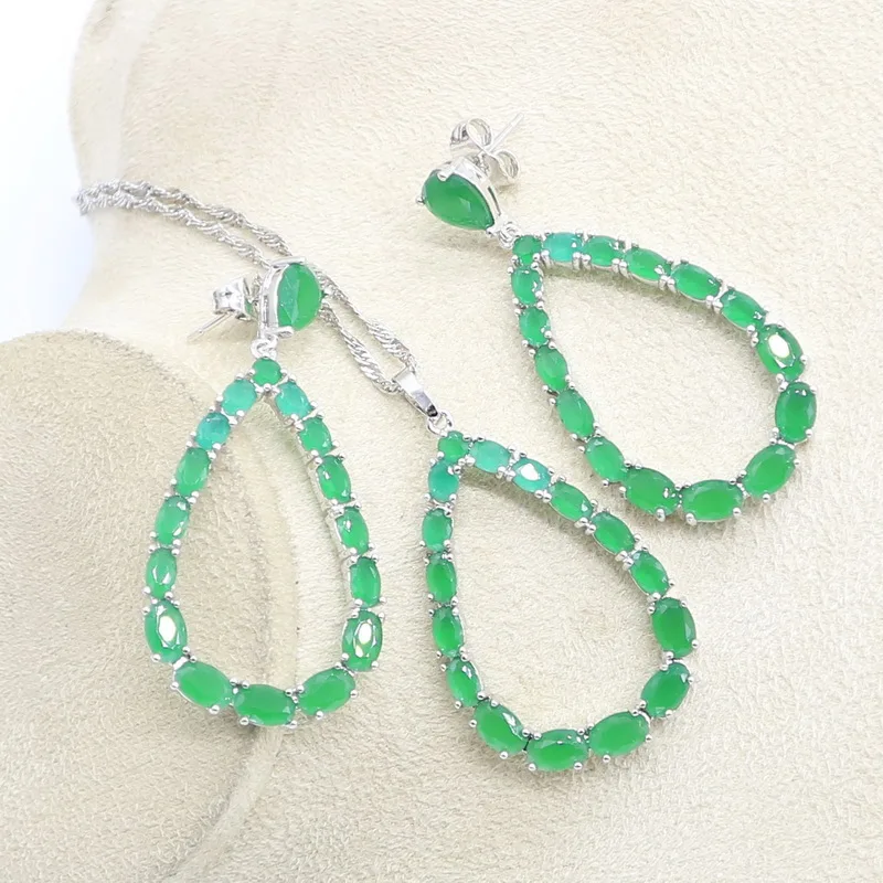 Зеленый Кристалл Серебряный свадебный набор украшений для женщин серьги