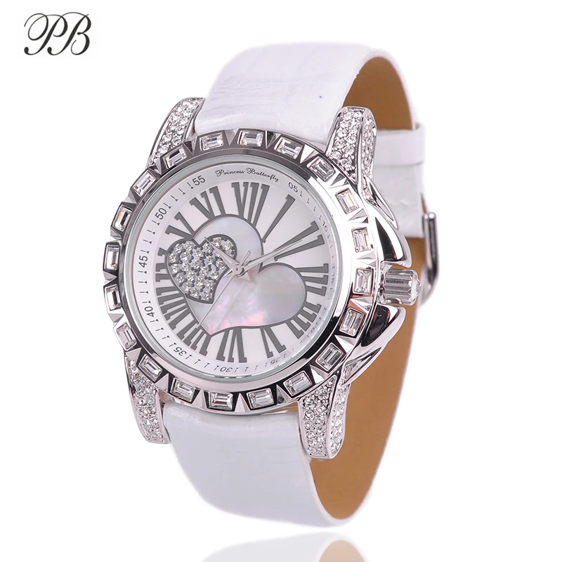 PB люблю сердце часы наручные женские Кристальные кварцевые римские цифры