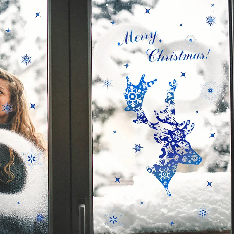 

Merry Christmas Window Decals Sticker Elk Snowflake Glass Wall Stickers Kids Rooms Home Decoration New Year Christmas Ornament