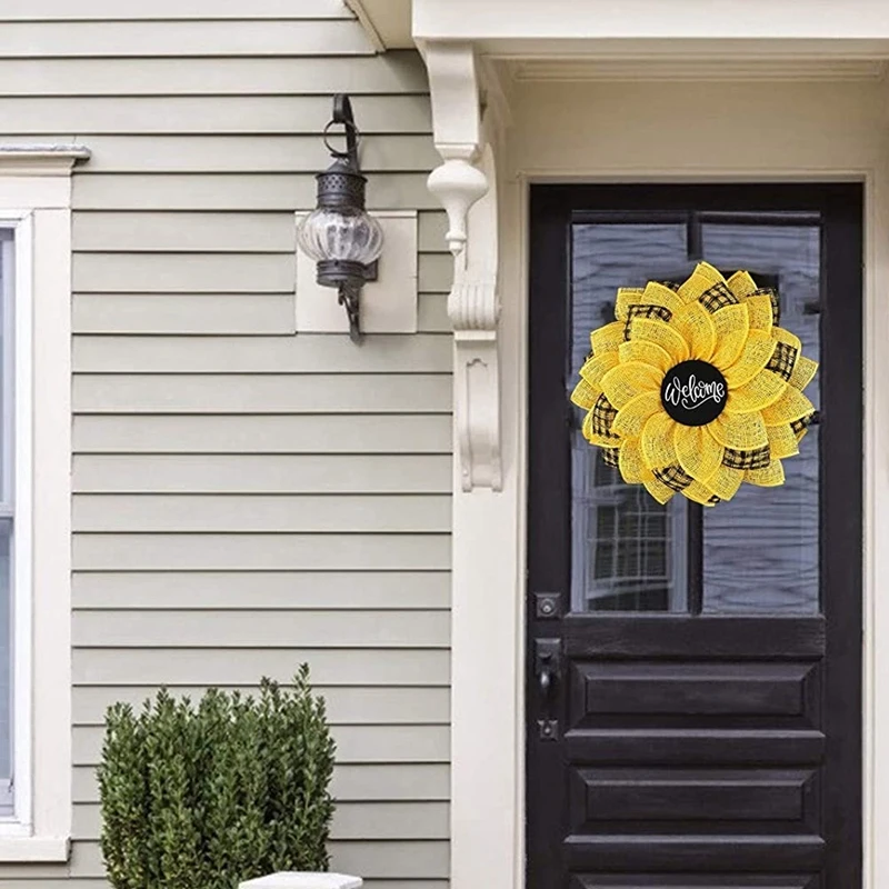 

Sunflower Wreath Welcome Sign Front Door Decor, Garland Hanging Ornaments for Farmhouse Wedding Party Decorations