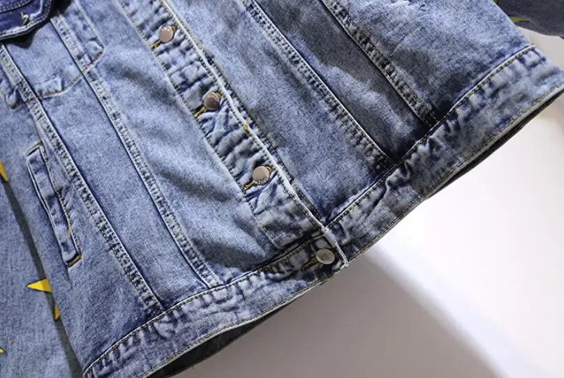 

2021 Spring Autumn Female Single Breasted Plus Size 6XL Panelled Star Print Denim Jacket Women Jeans Jackets Coat w140