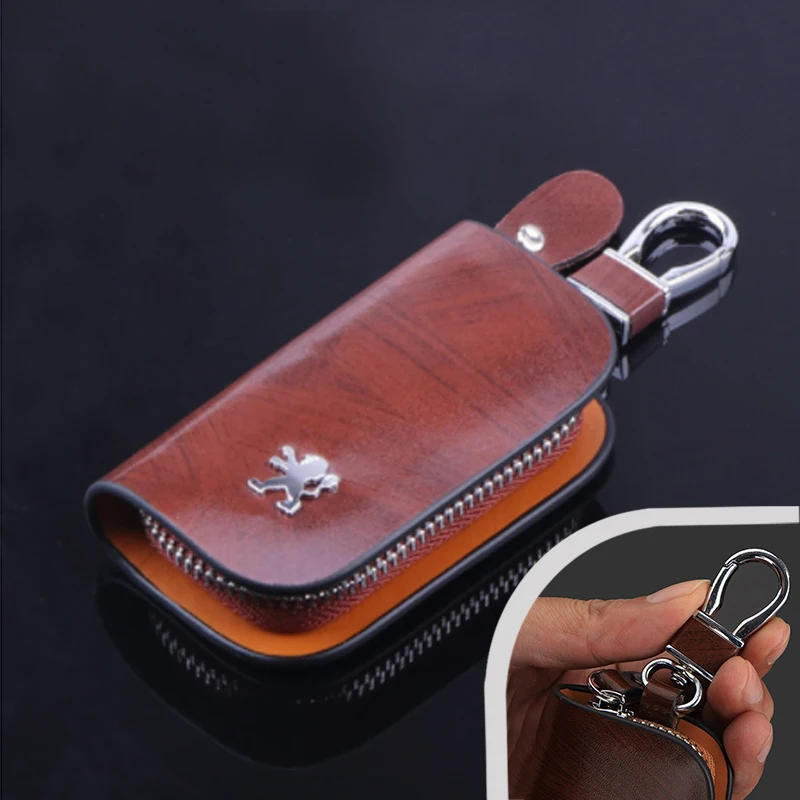 

Car Leather Key Cover Key Bag Key Case Buckle Auto Genuine Leather Key Purse Wallet For Peugeot 5008 308 408 508 3008 2008 4008