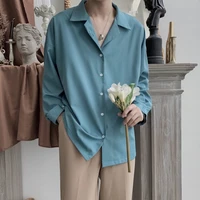 spring korean dress shirt mens fashion solid color business casual shirt men streetwear loose long sleeved shirts mens social