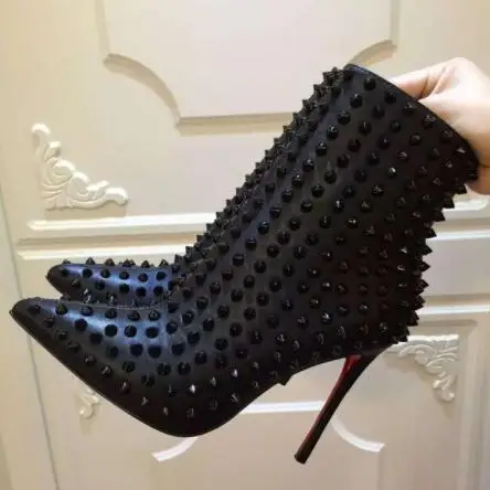 Cuero rojo negro de lujo con puntas puntiagudas botas tobillo para mujer moda disevienador Sexy sevienas tacones altos zapatos bo |