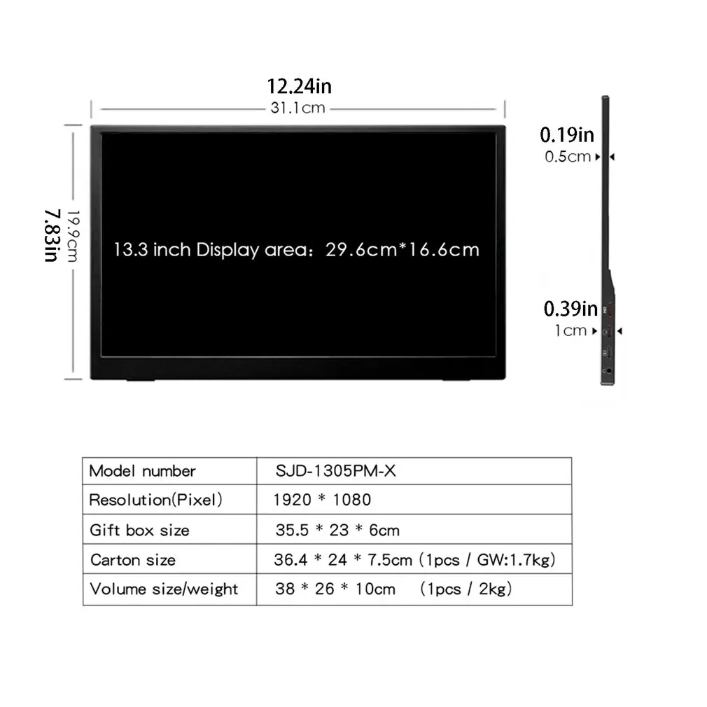 

13.3 Inch Portable Monitor Mobile Computer Expansion Screen Full High Definition Office Gaming Monitor