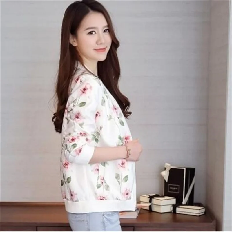 

Women's Thin Jackets Floral Long Sleeve Zipper Fashion short Coats Spring Summer Print Bomber Jacket Casual Feminine Outwears