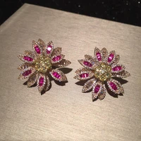 fashion pink daisy luxurious zircon elegant stud earring for women wedding party gift