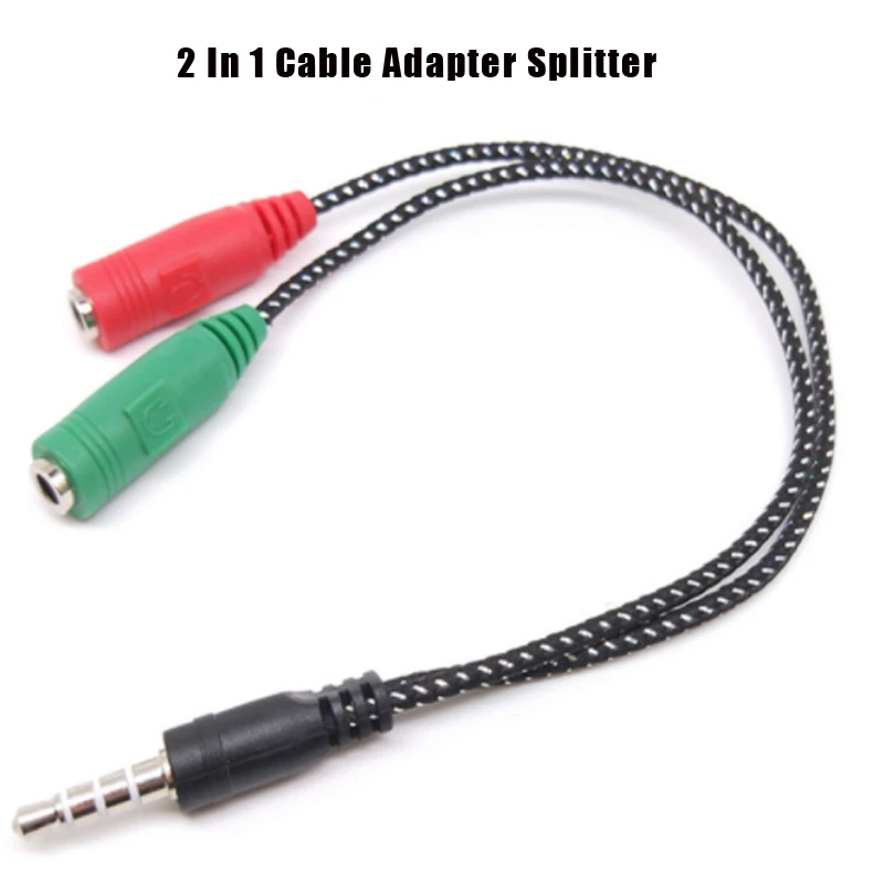 2 In 1 Audio Cable Adapter Splitter 3.5mm Audio Earphone Headphone To 2 Female Jack Headset Mic Audio Cable For PC Computer