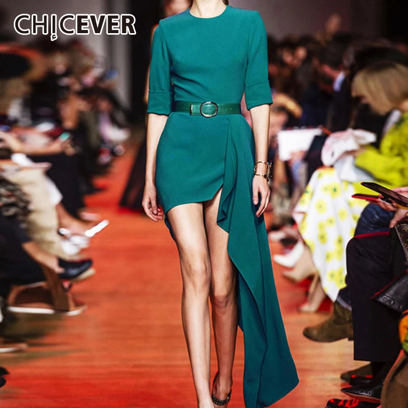 CHICEVER элегантное асимметричное платье для женщин с круглым вырезом короткими