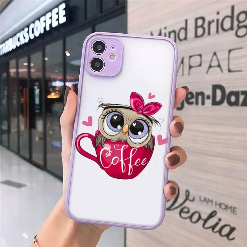 

Cartoon Girl Gifts Cute Owl Phone Cases Matte transparent For Purple iPhone 12 Mini 11 Pro XR XS Max 7 8 Plus X Back Cover