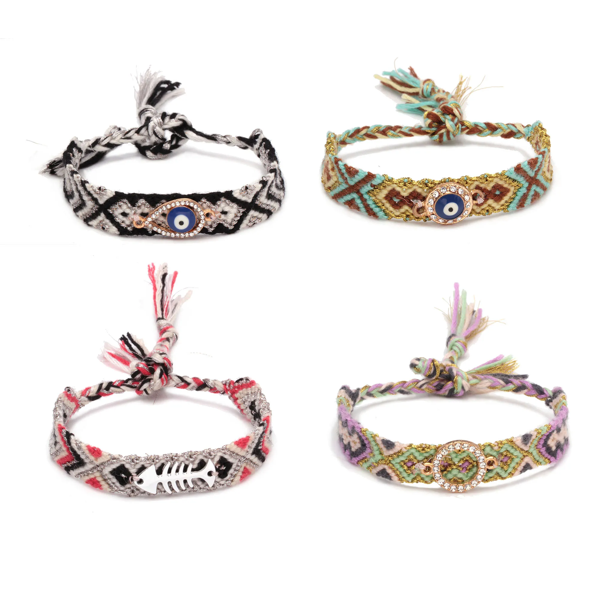 Boho многоцветный Браслет со сглаза талисманом тканый браслет дружбы для женщин и