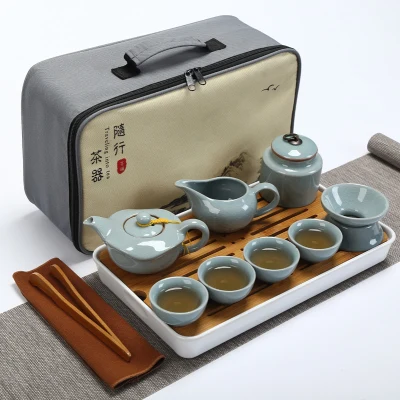 SET 21 Качественный дорожный чайный набор кунг-фу чайник чашки gaiwan infuser chahai портативная коробка cozies деревянный бамбуковый поднос китайский чайный церемониальный набор - Цвет: SET 21