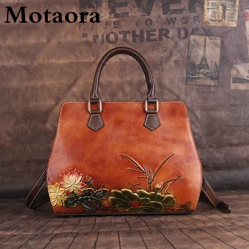 

MOTAORA Women's Bag Retro Genuine Leather Shouder Bags For Women New Handmade Embossing Handbag Large Capacity Casual Bag Female