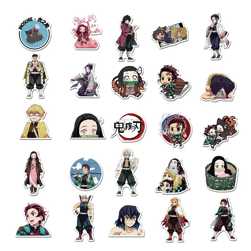 Demon Slayer-pegatina de Anime no Yaiba de Jap&oacute;n para ni&ntilde;o, juguete divertido de dibujos animados, Kawaii, chica, regalo para port&aacute;til, 10/50 Uds.-4