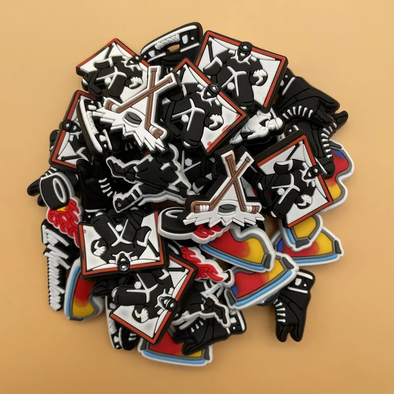 Single Sale 1 Pcs Crocs Charms PVC Shoe Decoration Hockey Player Shoe Charms Cool Goggles For Kids Party Gifts 18P-8L-4