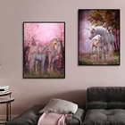 Настенная картина с изображением розового цветка дерева чудес единорога