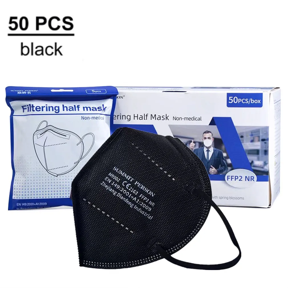 

50pcs FFP2 Mascarillas Face Mask Safety Reusable Protection Five Layers Maske Filtering Hanging Ear Type Mask 95% Filter Effect