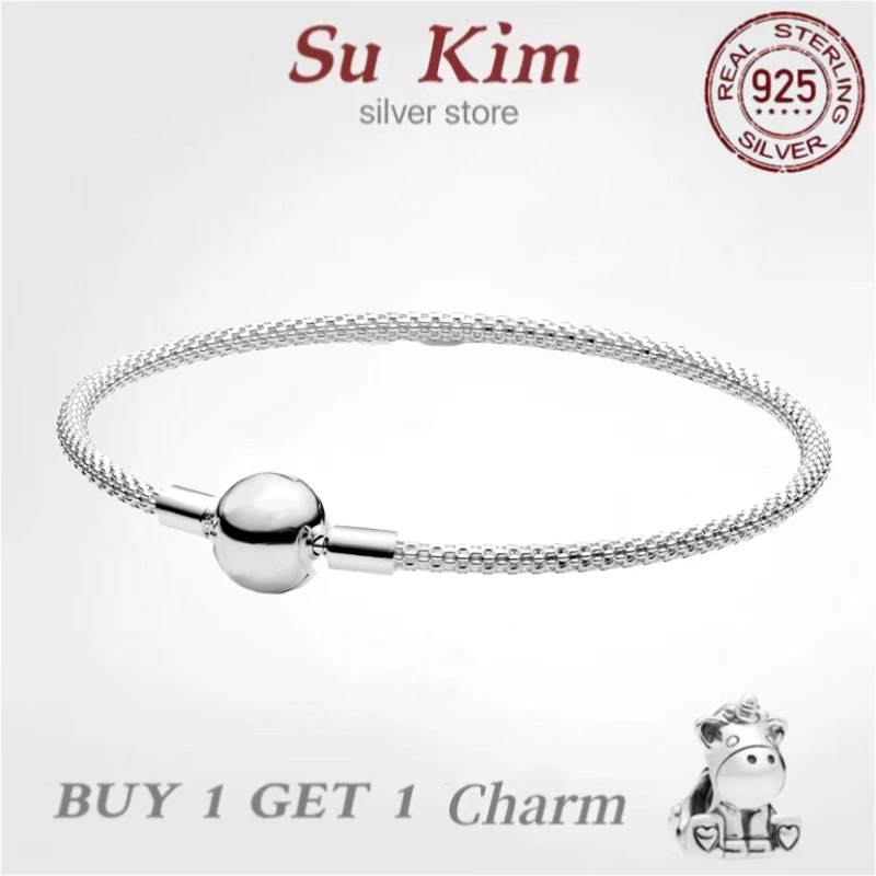 

Original Luxury Real 100% 925 Sterling Silver pan bracelet for Women Snake Chain Bangle Authentic Charm high quality DIY Jewelry