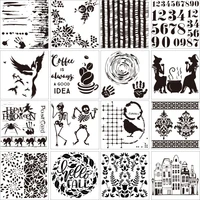 16pcs halloween drawing ruler spray painting stencil for coffee baking cake spraying tools scrapnook decorationtemplate mold