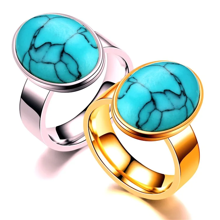 

Sinogaa 316L Stainless Steel Female Ring Big turquoise Rings Wedding Engagement Women Jewelry Fashion Gift