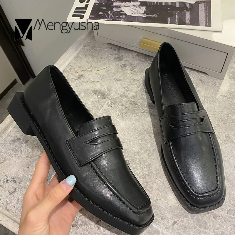 Туфли кожаные женские на низком каблуке маленькие винтажные Туфли-лоферы