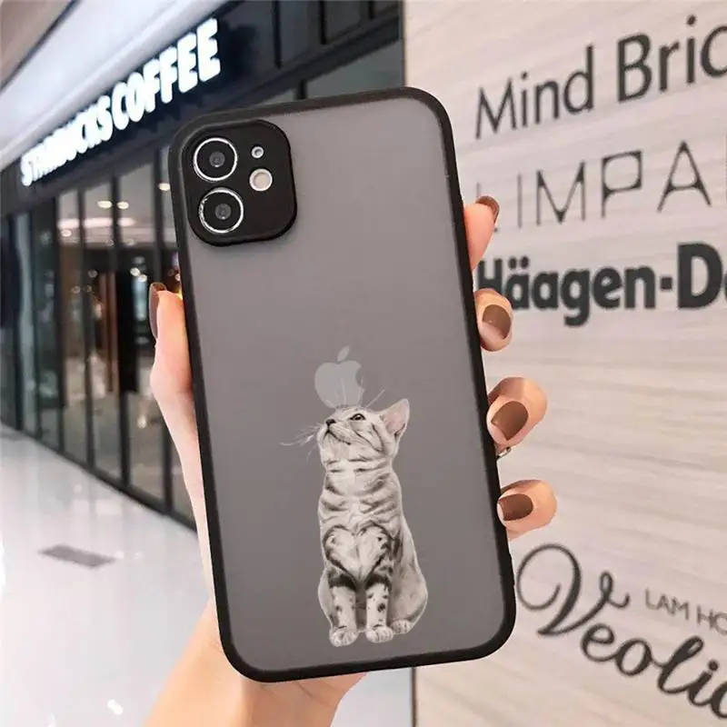 

Cat cute lovely animal pet Phone Cases Matte Transparent for iPhone 7 8 11 12 s mini pro X XS XR MAX Plus cover funda