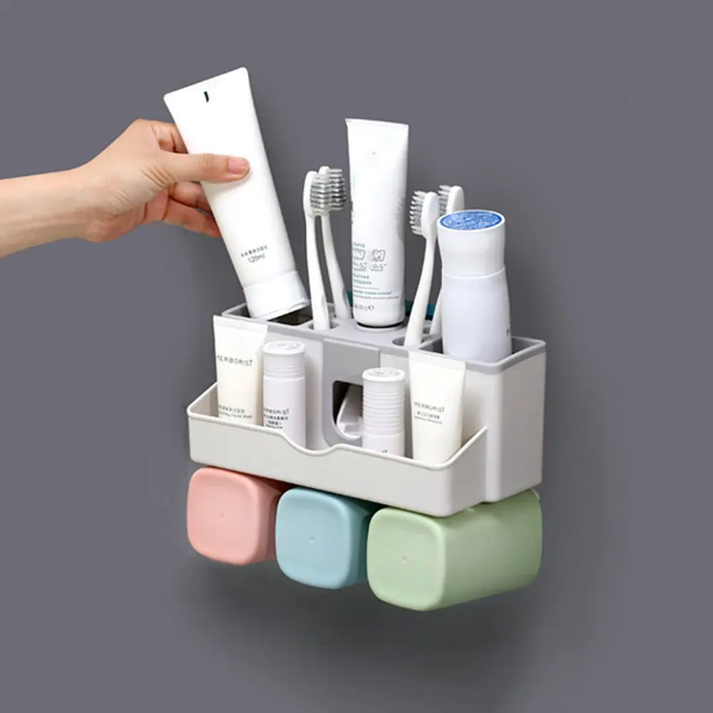 

1 Set Multifunction Toothbrush Holders Suction Cup Toothpaste Squeezer Dispenser Waterproof Durable Storage Box Bathroom Fashion