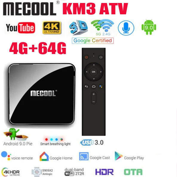 MECOOL KM3 в ТВ 10 шт. Android 9 0 Google Сертифицированный коробка 4 Гб 64 Amlogic S905X2 4K 2 4G 5G