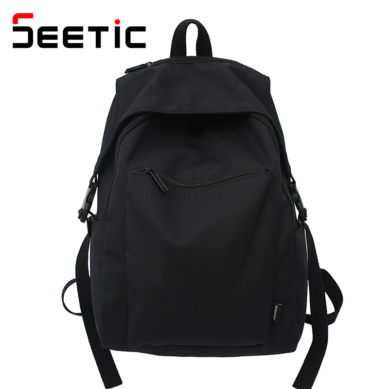 

SEETIC Quality College School Bag Women Casual Simple Women Backpack Travel Backpack For Women Solid Color Nylon Backpack Unisex