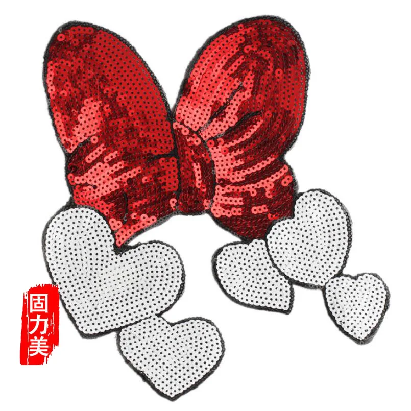 2 шт. блестки нашивка с бантом мультяшным белые красные сердечки ручная работа