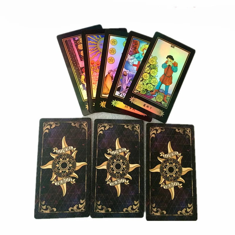 

New Design Holographic Tarot Board Game High Quality Paper 78 PCS Shine Cards Full English Edition for Astrologer