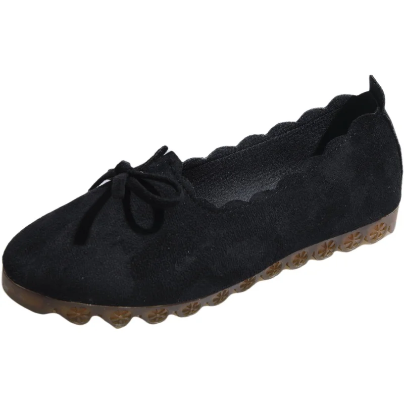 

Spring and Autumn Single Shoes Round Head Flat Bottom Soft Sole Shoes Black Work Shoes Beans Shoes Women Summer