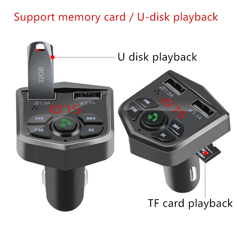 Bluetooth 5 0 Handsfree Car Kit fm передатчик 3.1A быстрое двойное USB зарядное устройство ЖК