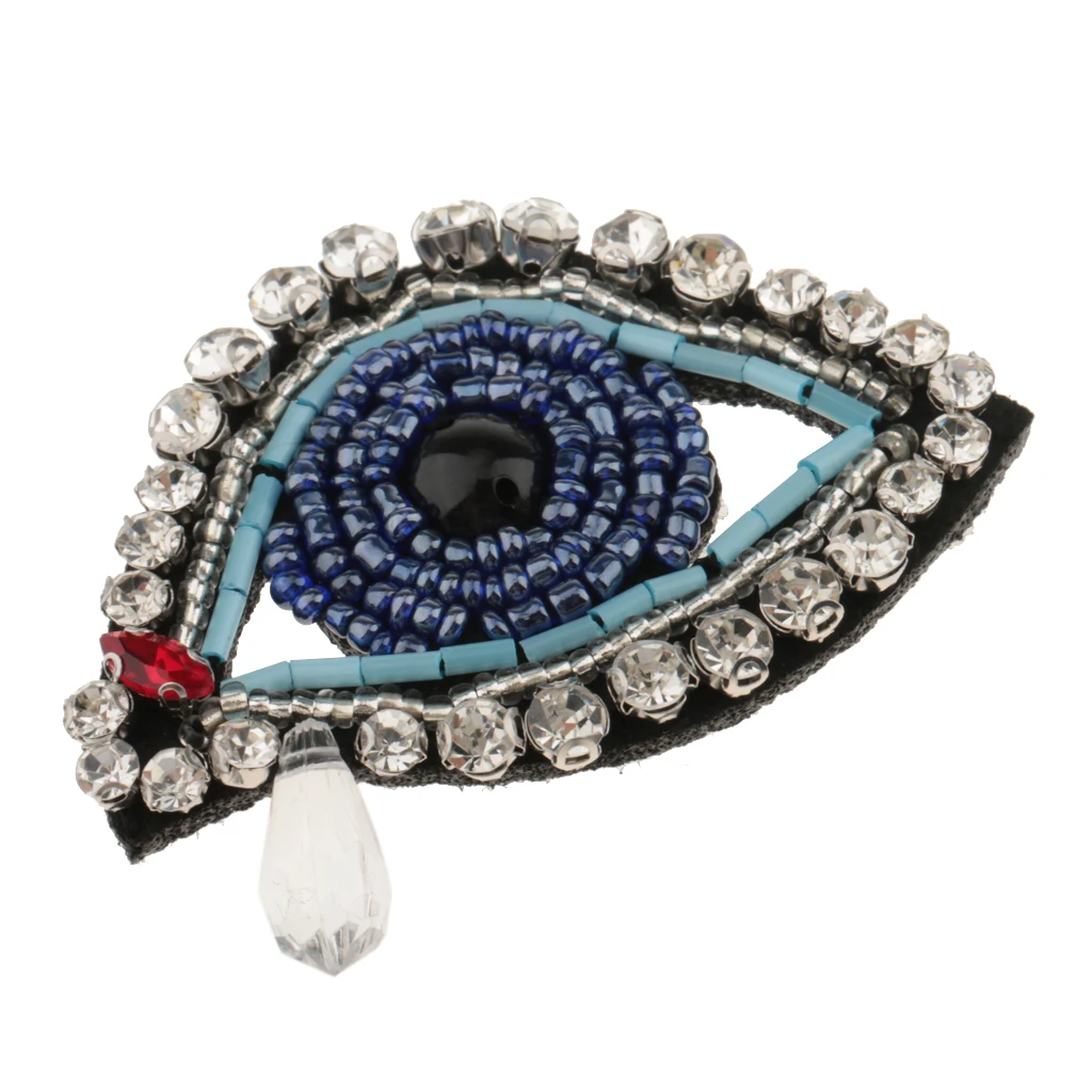 

2x Iron On Sewing Diamante Crystal Eyes Motif Dress Applique DIY Beads Patch