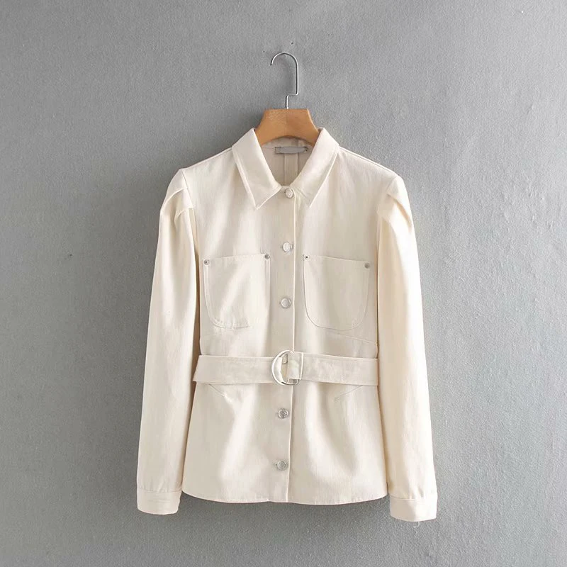 Осенние модные рубашки с длинным рукавом Женские повседневные однотонные поясом