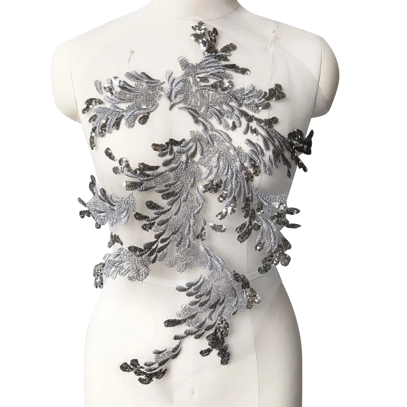 

Цветочные бусины, вышитая кружевная ткань, аппликация, отделка для свадебного/вечернего платья, украшение одежды, Пришивные сетчатые нашив...