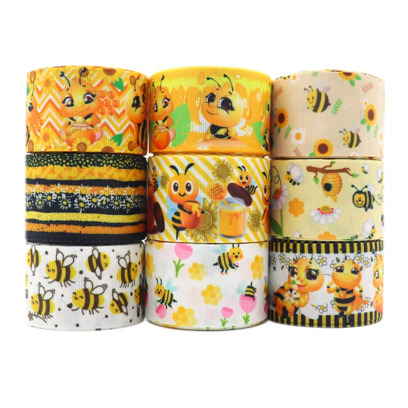 

10 ярдов, 1,5 дюйма, 38 мм, пчела, печатная оптовая лента для аксессуаров для волос, «сделай сам», ремесла ручной работы Y2021050801